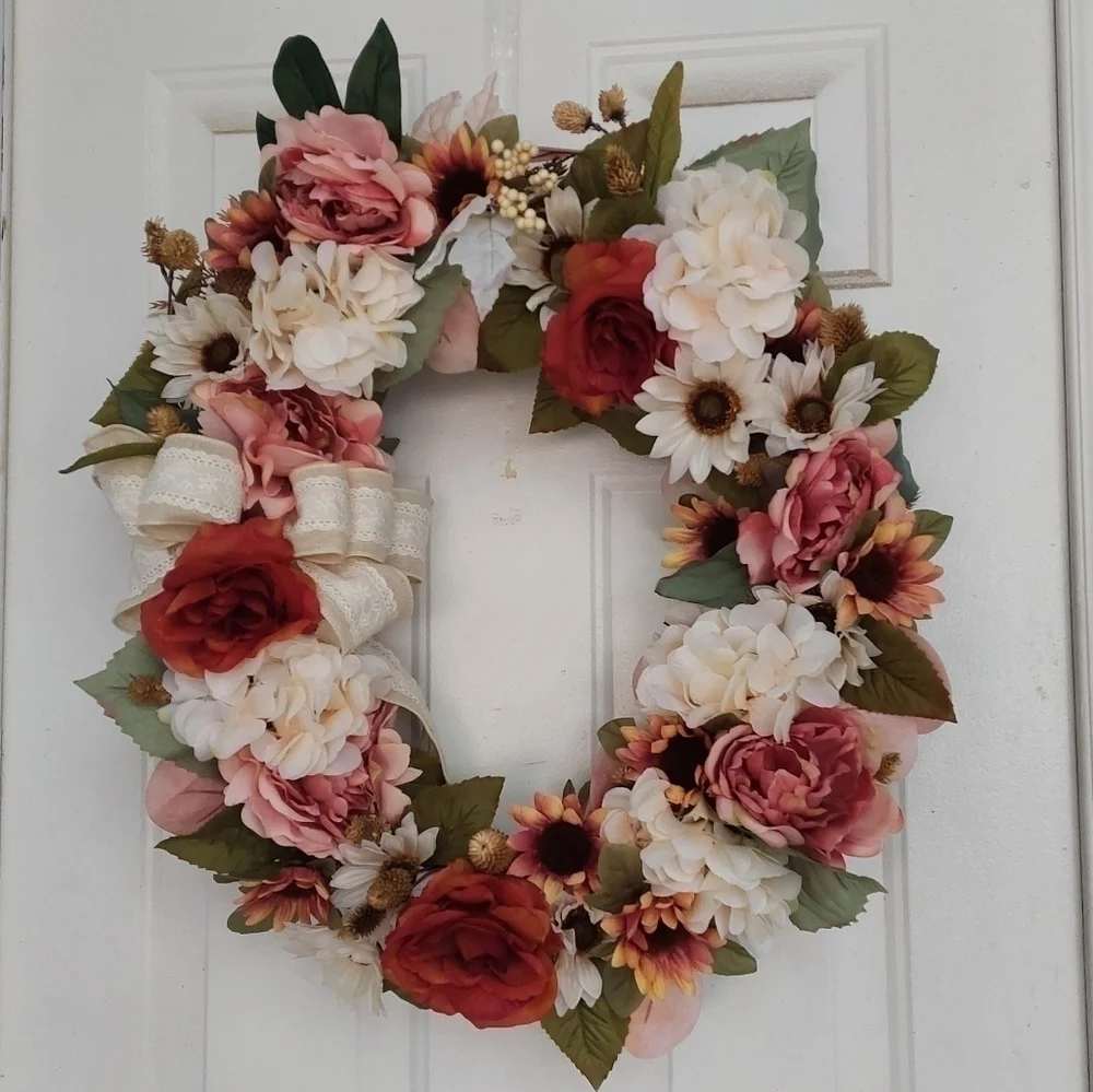 HANDMADE fall or everyday wreath indoor or outdoor home decor